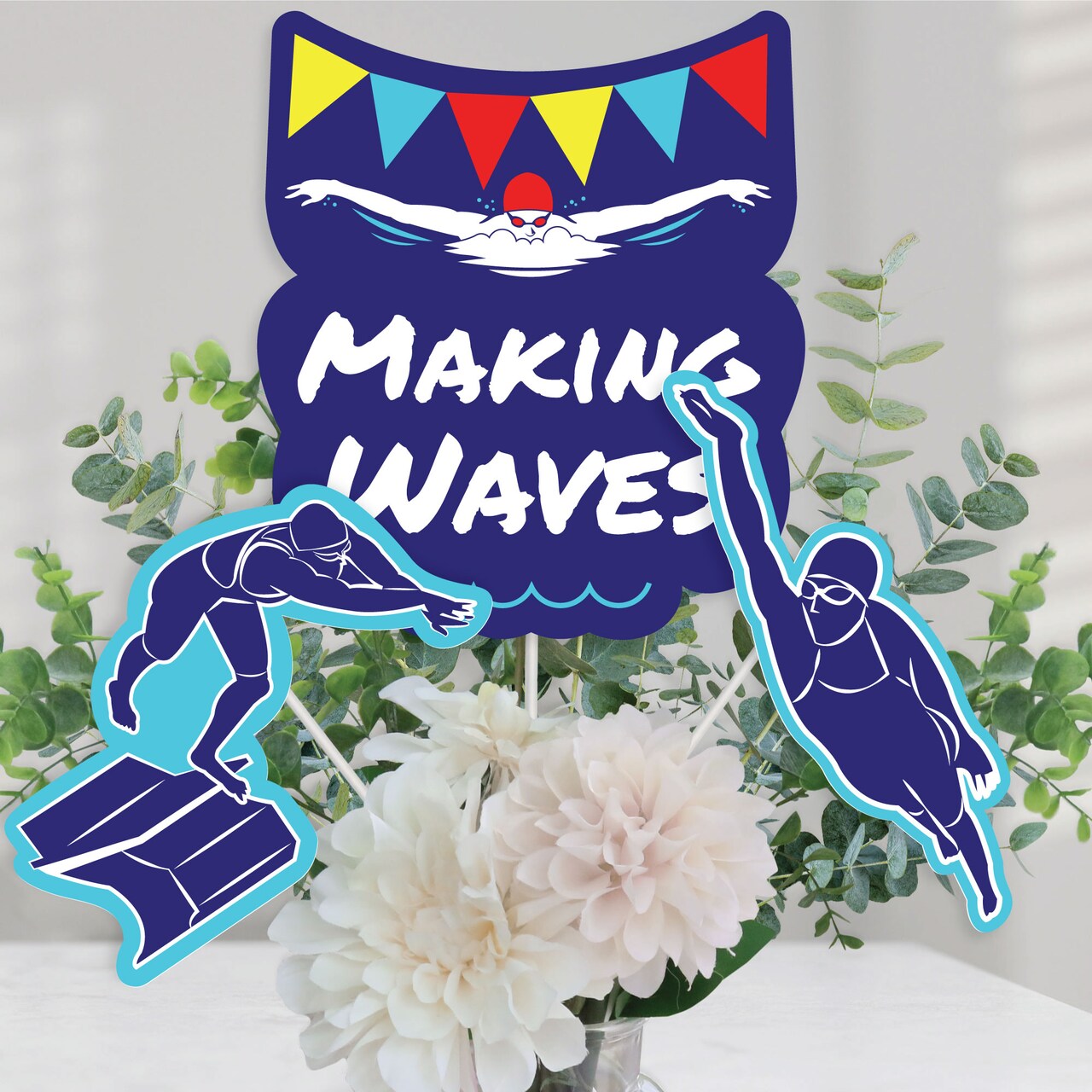 Big Dot of Happiness Making Waves - Swim Team - Swimming Party or Birthday Party Centerpiece Sticks - Table Toppers - Set of 15